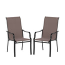 Patio Dining Chair Set of 2 with Wide Seat and Heavy-Duty Metal Frame-Brown