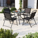 6 Pieces Patio Dining Set Folding Chairs Glass Table Tilt Umbrella for Garden by LJGDeals