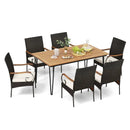 7 Pieces Patio Dining Set with Rattan Armchairs Soft Cushions 2" Umbrella Hole by LJGDeals