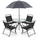 6 Pieces Patio Dining Set Folding Chairs Glass Table Tilt Umbrella for Garden by LJGDeals