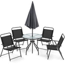 6 Pieces Patio Dining Set Folding Chairs Glass Table Tilt Umbrella for Garden by LJGDeals