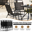 6 Pieces Patio Dining Set Folding Chairs Glass Table Tilt Umbrella for Garden by LJGDeals