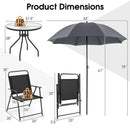 6 Pieces Patio Dining Set Folding Chairs Glass Table Tilt Umbrella for Garden by LJGDeals