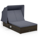 Patio Double Chaise Lounge with Shade Cushions and Folding Side Trays by LJGDeals