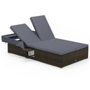 Patio Double Chaise Lounge with Shade Cushions and Folding Side Trays by LJGDeals