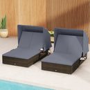 Patio Double Chaise Lounge with Shade Cushions and Folding Side Trays by LJGDeals