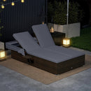 Patio Double Chaise Lounge with Shade Cushions and Folding Side Trays by LJGDeals