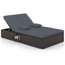 Patio Double Chaise Lounge with Cushions and Folding Side Trays