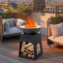 Patio Fire Pit with Firewood Log Rack with Grill and Ash Box-Black by LJGDeals