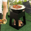 Patio Fire Pit with Firewood Log Rack with Grill and Ash Box-Black by LJGDeals