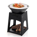 Patio Fire Pit with Firewood Log Rack with Grill and Ash Box-Black by LJGDeals