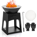 Patio Fire Pit with Firewood Log Rack with Grill and Ash Box-Black by LJGDeals