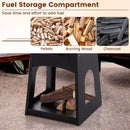 Patio Fire Pit with Firewood Log Rack with Grill and Ash Box-Black by LJGDeals