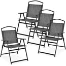 Patio Folding Chairs Set of 4 with Cozy Seat Fabric and Heavy-Duty Metal Frame-Gray by LJGDeals