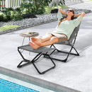 Patio Folding Sling Chair with Ottoman Footrest and Removable Cushion-Gray by LJGDeals
