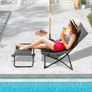Patio Folding Sling Chair with Ottoman Footrest and Removable Cushion-Gray by LJGDeals