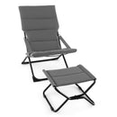 Patio Folding Sling Chair with Ottoman Footrest and Removable Cushion-Gray