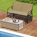 Patio Glider Bench with Curved Teak Armrests and Breathable Fabric Seat for 2 People-Brown by LJGDeals