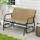 Patio Glider Bench with Curved Teak Armrests and Breathable Fabric Seat for 2 People-Brown by LJGDeals