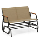 Patio Glider Bench with Curved Teak Armrests and Breathable Fabric Seat for 2 People-Brown by LJGDeals