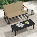 Patio Glider Bench with Curved Teak Armrests and Breathable Fabric Seat for 2 People-Brown by LJGDeals