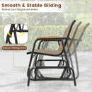 Patio Glider Bench with Curved Teak Armrests and Breathable Fabric Seat for 2 People-Brown by DirectDeals