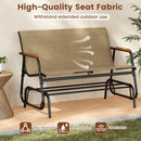 Patio Glider Bench with Curved Teak Armrests and Breathable Fabric Seat for 2 People-Brown by DirectDeals