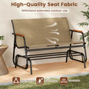 Patio Glider Bench with Curved Teak Armrests and Breathable Fabric Seat for 2 People-Brown by LJGDeals