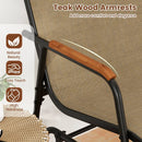 Patio Glider Bench with Curved Teak Armrests and Breathable Fabric Seat for 2 People-Brown by LJGDeals