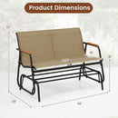 Patio Glider Bench with Curved Teak Armrests and Breathable Fabric Seat for 2 People-Brown by LJGDeals