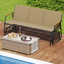 Patio Glider Bench with Curved Teak Armrests and Breathable Fabric Seat for 3 People-Brown by LJGDeals