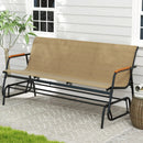 Patio Glider Bench with Curved Teak Armrests and Breathable Fabric Seat for 3 People-Brown by LJGDeals