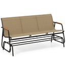 Patio Glider Bench with Curved Teak Armrests and Breathable Fabric Seat for 3 People-Brown by LJGDeals