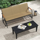 Patio Glider Bench with Curved Teak Armrests and Breathable Fabric Seat for 3 People-Brown by LJGDeals