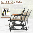 Patio Glider Bench with Curved Teak Armrests and Breathable Fabric Seat for 3 People-Brown by LJGDeals