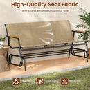 Patio Glider Bench with Curved Teak Armrests and Breathable Fabric Seat for 3 People-Brown by LJGDeals
