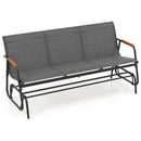 Patio Glider Bench with Curved Teak Armrests and Breathable Fabric Seat for 3 People-Brown by LJGDeals