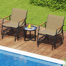 Patio Glider Chair Set of 2 with Curved Teak Armrests and Breathable Fabric Seat-Brown by LJGDeals