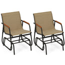 Patio Glider Chair Set of 2 with Curved Teak Armrests and Breathable Fabric Seat-Brown by LJGDeals