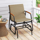 Patio Glider Chair Set of 2 with Curved Teak Armrests and Breathable Fabric Seat-Brown by LJGDeals
