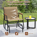 Patio Glider Chair Set of 2 with Curved Teak Armrests and Breathable Fabric Seat-Brown by LJGDeals