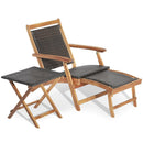 2 Pieces Patio Rattan Folding Lounge Chair with Acacia Wood Table by LJGDeals