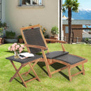 2 Pieces Patio Rattan Folding Lounge Chair with Acacia Wood Table by LJGDeals