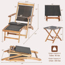2 Pieces Patio Rattan Folding Lounge Chair with Acacia Wood Table by LJGDeals