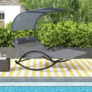 Outdoor Dual Rocker Sunbed 2-Person Canopied Patio Lounger with Detachable Headrests-Gray by LJGDeals