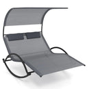 Outdoor Dual Rocker Sunbed 2-Person Canopied Patio Lounger with Detachable Headrests-Gray by LJGDeals