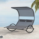 Outdoor Dual Rocker Sunbed 2-Person Canopied Patio Lounger with Detachable Headrests-Gray by LJGDeals