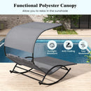 Outdoor Dual Rocker Sunbed 2-Person Canopied Patio Lounger with Detachable Headrests-Gray by LJGDeals