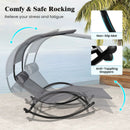 Outdoor Dual Rocker Sunbed 2-Person Canopied Patio Lounger with Detachable Headrests-Gray by LJGDeals
