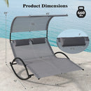 Outdoor Dual Rocker Sunbed 2-Person Canopied Patio Lounger with Detachable Headrests-Gray by LJGDeals